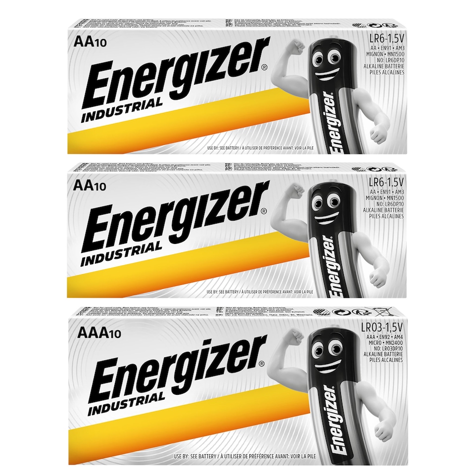 Energizer AA & AAA Industrial Batteries - Pack of 30 (20x AA & 10x AAA) | Chrome | Not provided | 3