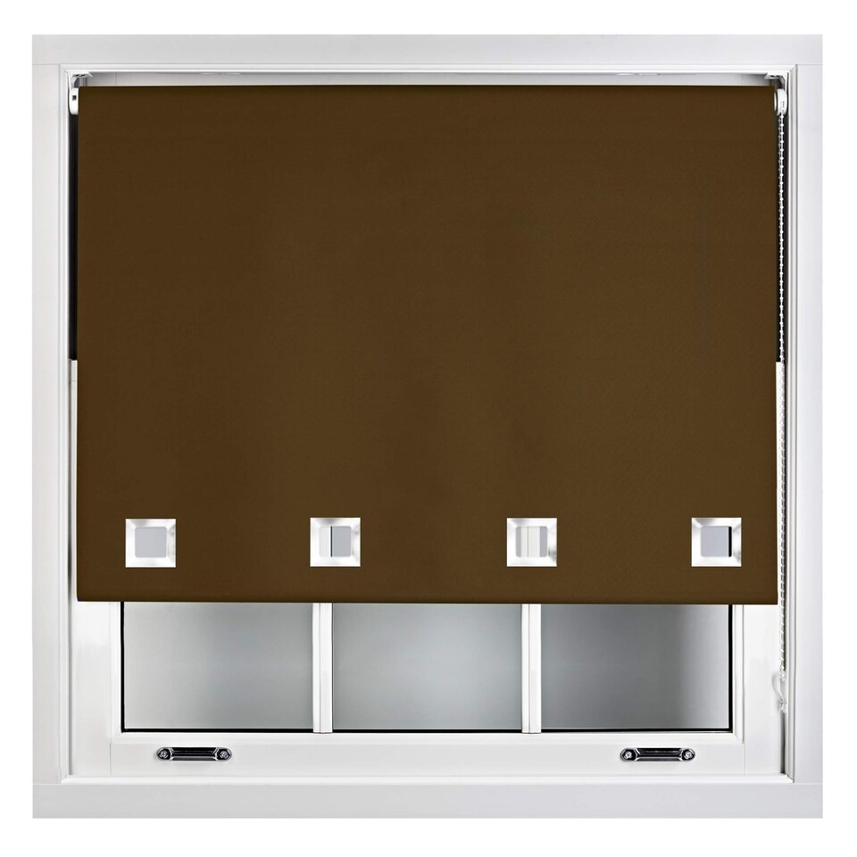 image 1 of FURNISHED Blackout Roller Blinds with Large Square Eyelets Made to Measure Window Shade | Brown | Brown | (W) 180cm x (L) 210cm