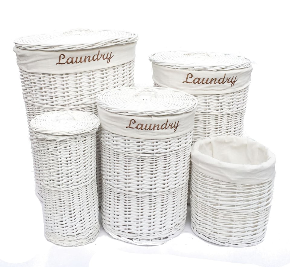 image 1 of Wicker Round Waste Paper Bin With Cotton Lining BIN 26 x 26.5 cm