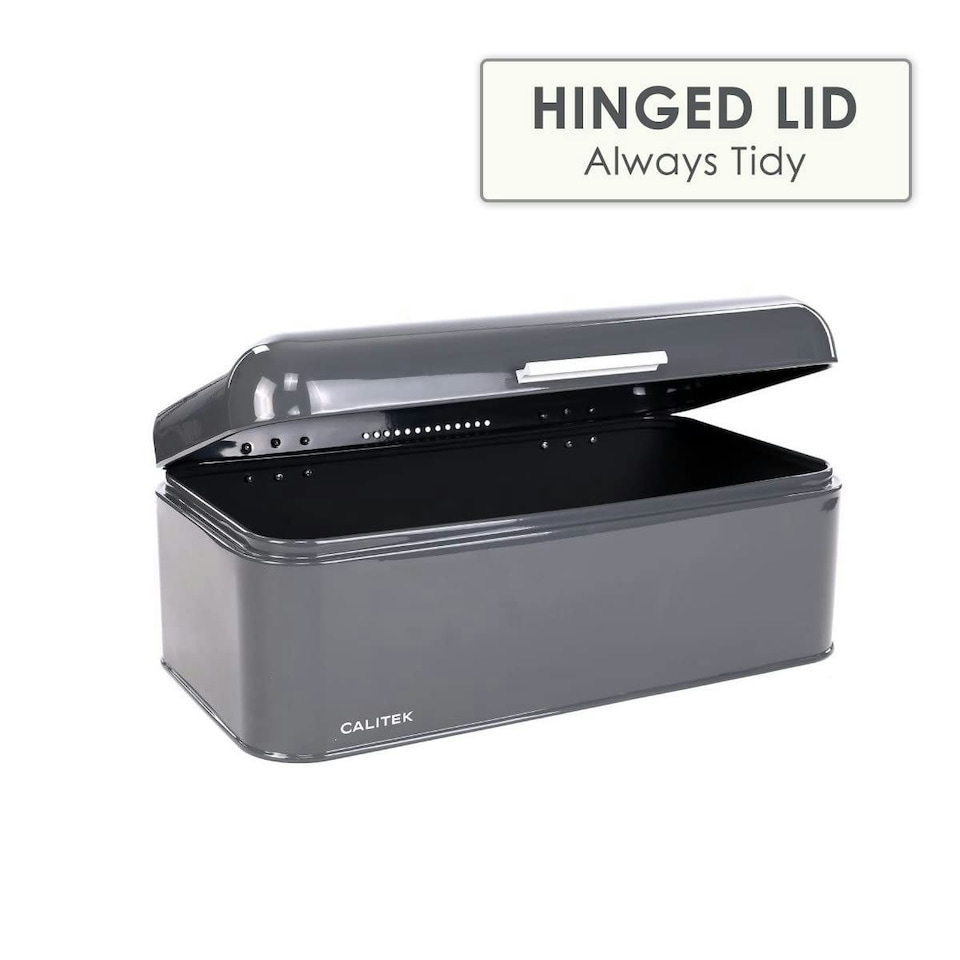 image 1 of CALITEK Bread Bin Kitchen Counter Vintage Style Coated Carbon Steel Grey