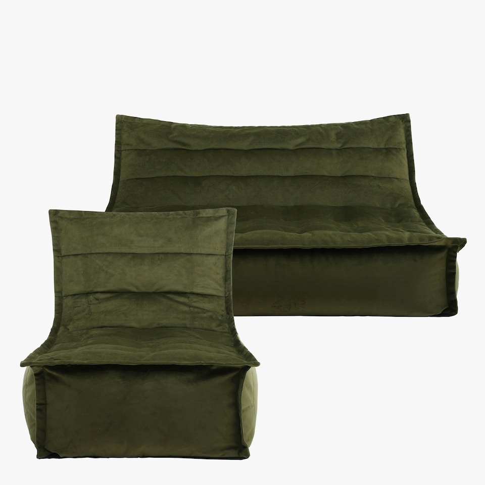 image 1 of icon Kota Velvet XL Bean Bag Sofa & Lounger Set Olive Green Bean Bag Chair Green