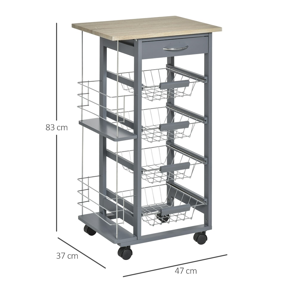 image 1 of HOMCOM Multi-Use Kitchen Island Trolley Baskets Side Racks Drawer WorktopGrey