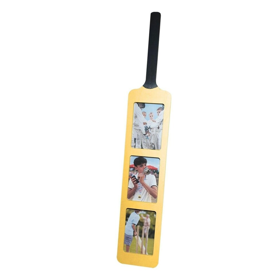 image 1 of Cricket Bat Photo Frame ? Holds Three 6x4? Photos ? Wall-Mounted or Freestanding Display ? Unique Gift for Cricket Fans & Players ? 82cm x 14cm Brown | One Size