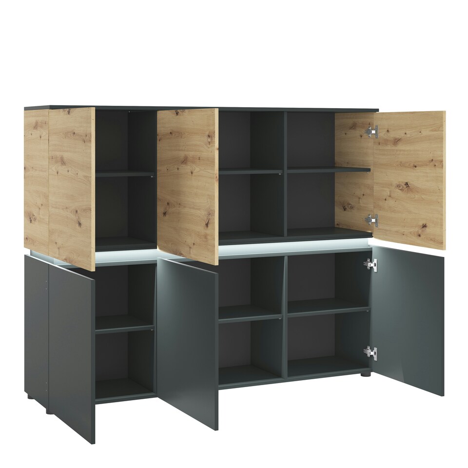 image 1 of Luci 6 Door Cabinet (including LED lighting) in Platinum and Oak