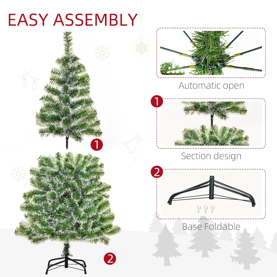 image 1 of HOMCOM 5FT Indoor Christmas Tree Artificial Decoration mas Gift with Metal Stand Branch Tips