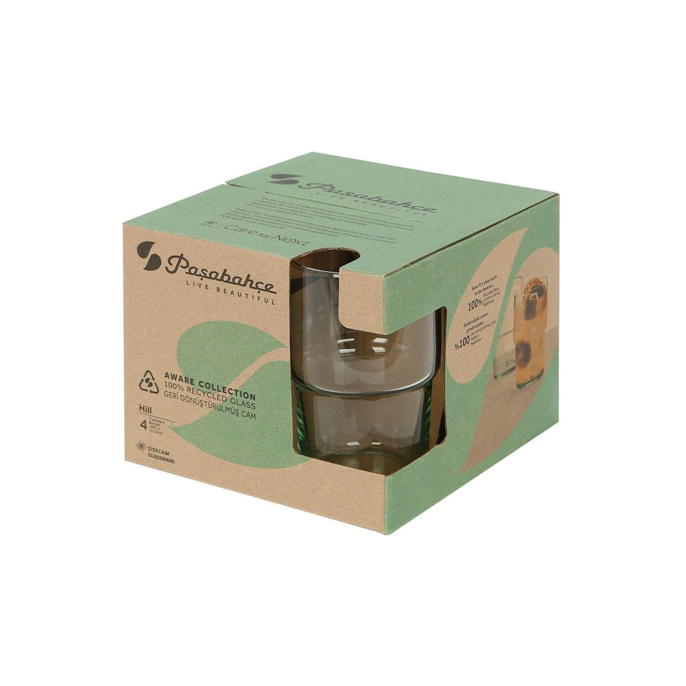 image 1 of Pasabahce Aware Hill Recycled Stacking Highball Glasses - 440ml - Green - Pack of 12