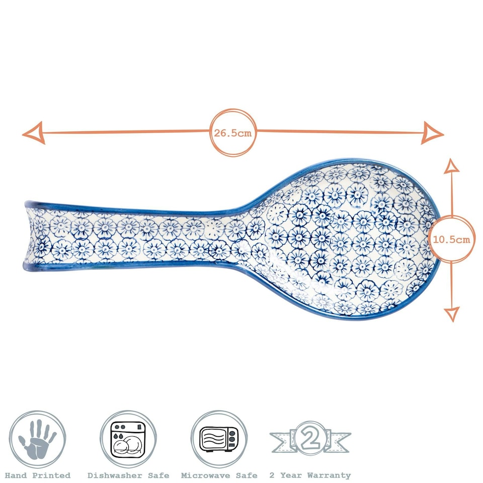 image 1 of Nicola Spring Hand-Printed Kitchen Spoon Rests - 26.5cm - Navy - Pack of 2