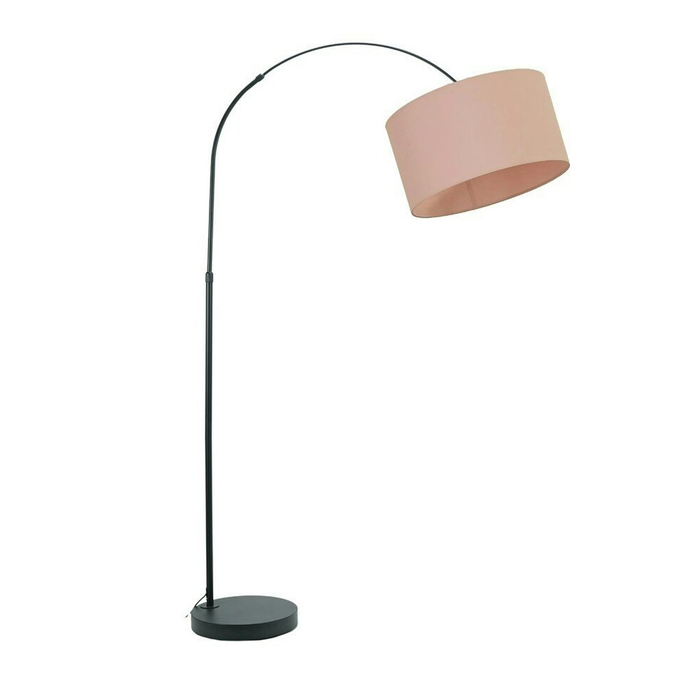image 1 of ValueLights Louis Black Arched Curved Floor Lamp Blush Pink Shade