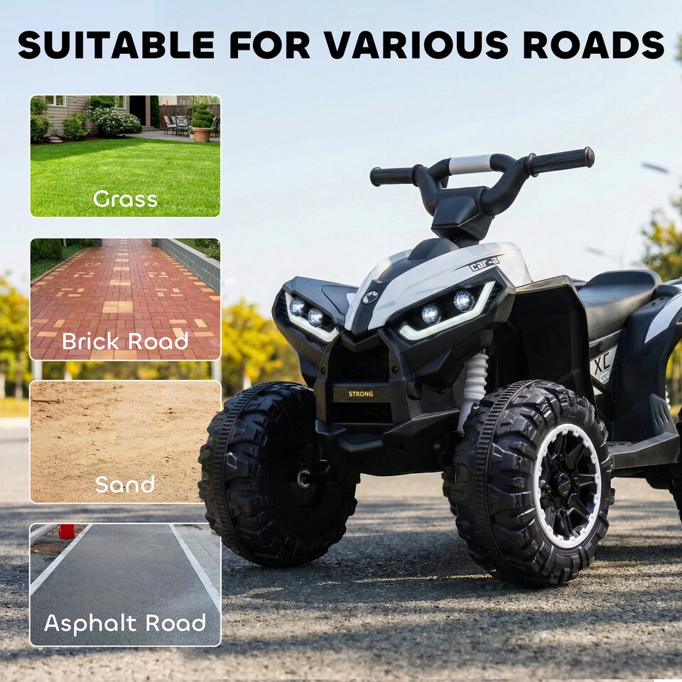 image 1 of HOMCOM 12V Electric Quad Bikes for Kids Ride On Car ATV Toy for 3-5 Years White