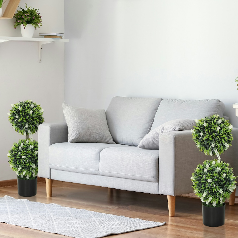 image 1 of HOMCOM Set of 2 Potted Artificial Plants with Lavender Flowers, White