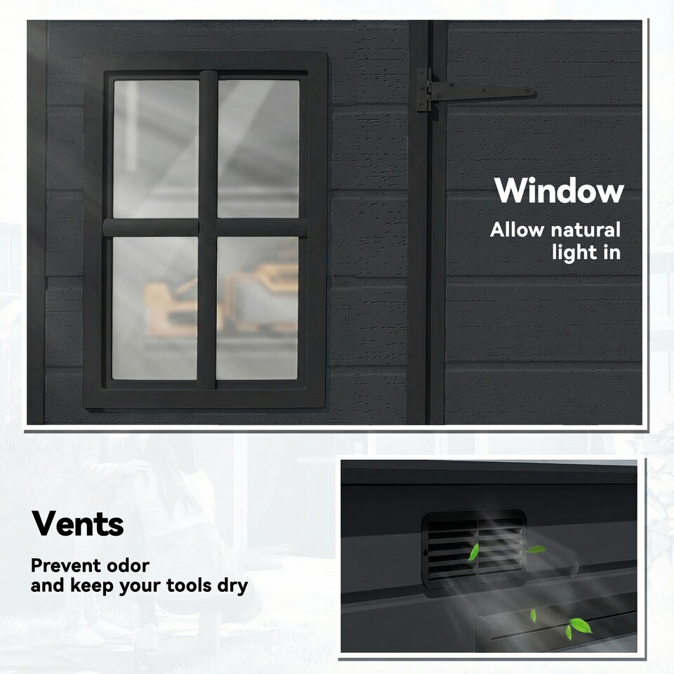 image 1 of Outsunny 10 x 6 ft Plastic Garden Shed with Floor, Lockable Doors, Dark Grey | Grey | Dark Grey