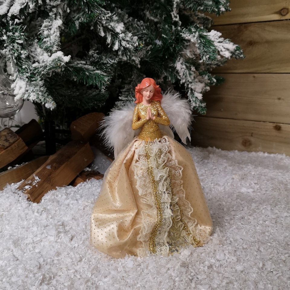 image 1 of 25cm Premier Christmas Tree Topper Angel Decoration with Feather Wings in Gold