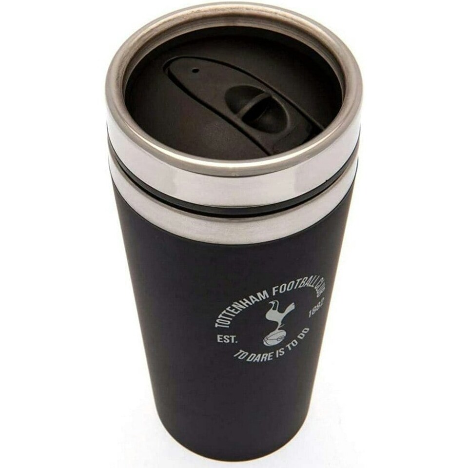 image 1 of Tottenham Hotspur FC Executive Crest Travel Mug - Black/Silver - One Size | Black | 1
