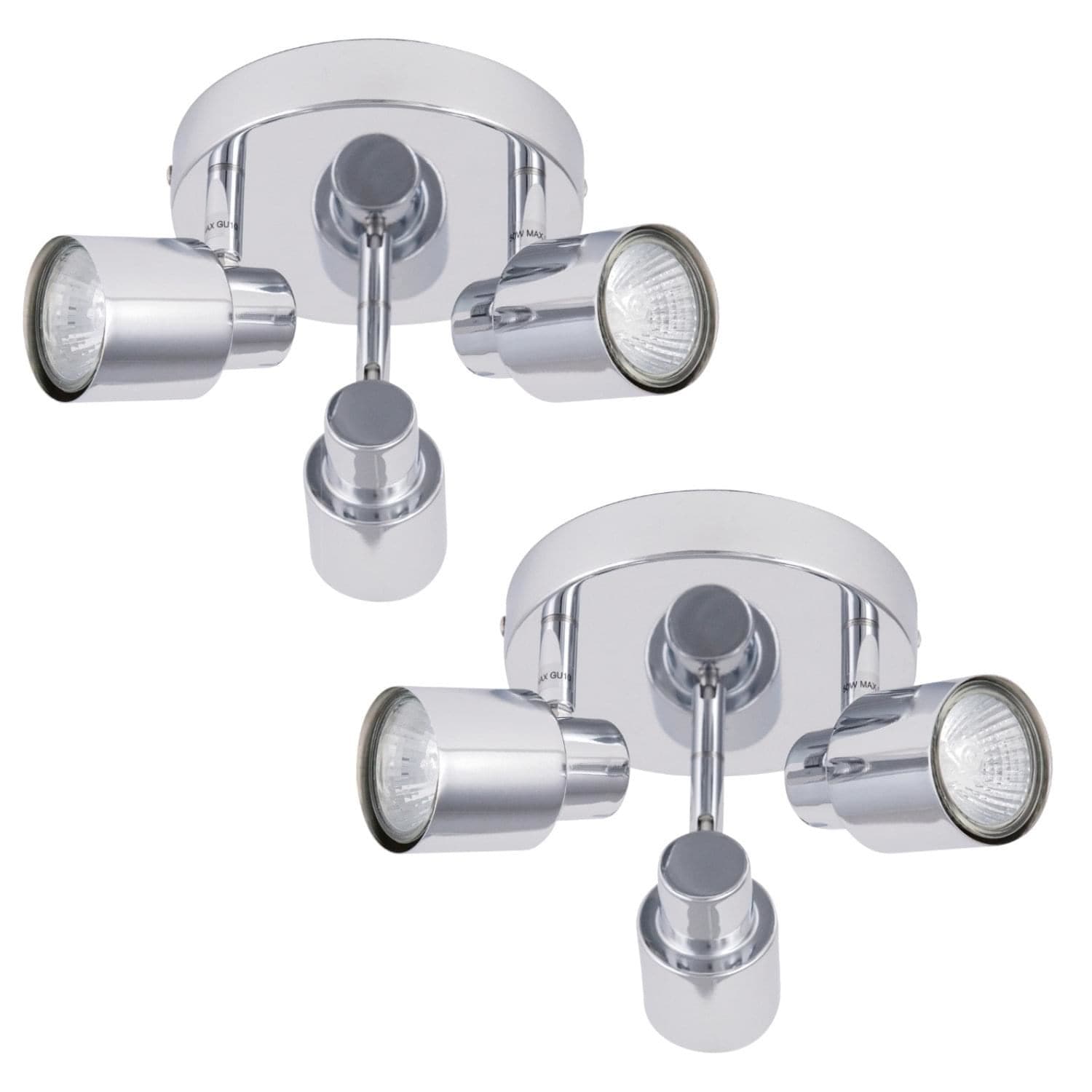 First Choice Lighting Pair of Chrome 3 Light IP44 Bathroom Round Spotlight Plates in Silver