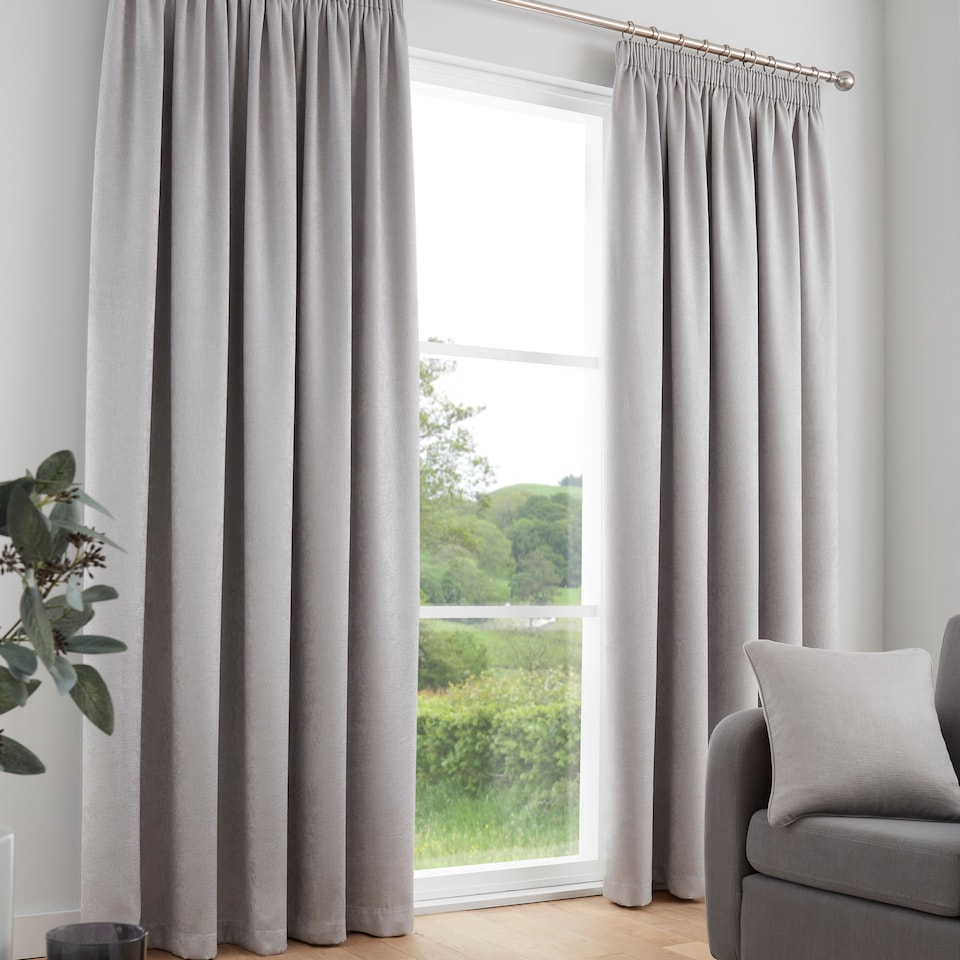 image 1 of Fusion Galaxy Pencil Pleat Curtains Silver