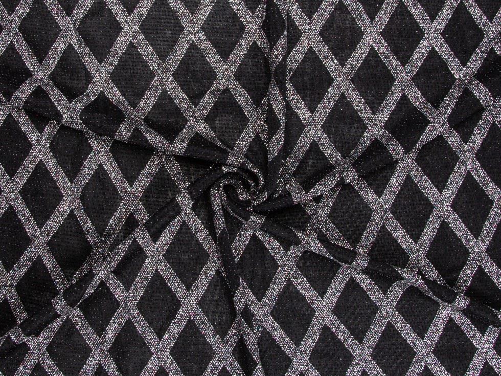 Minerva Black & Silver Deadstock Glitter Textured Stretch Knit Dressmaking Fabric per metre - 144cm / 56" Wide