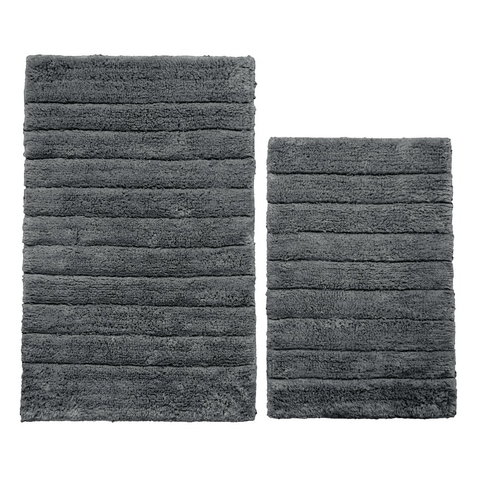 image 1 of Marlow Ribbed Two Piece Bath Mat Set - 100% Cotton (Charcoal Grey)
