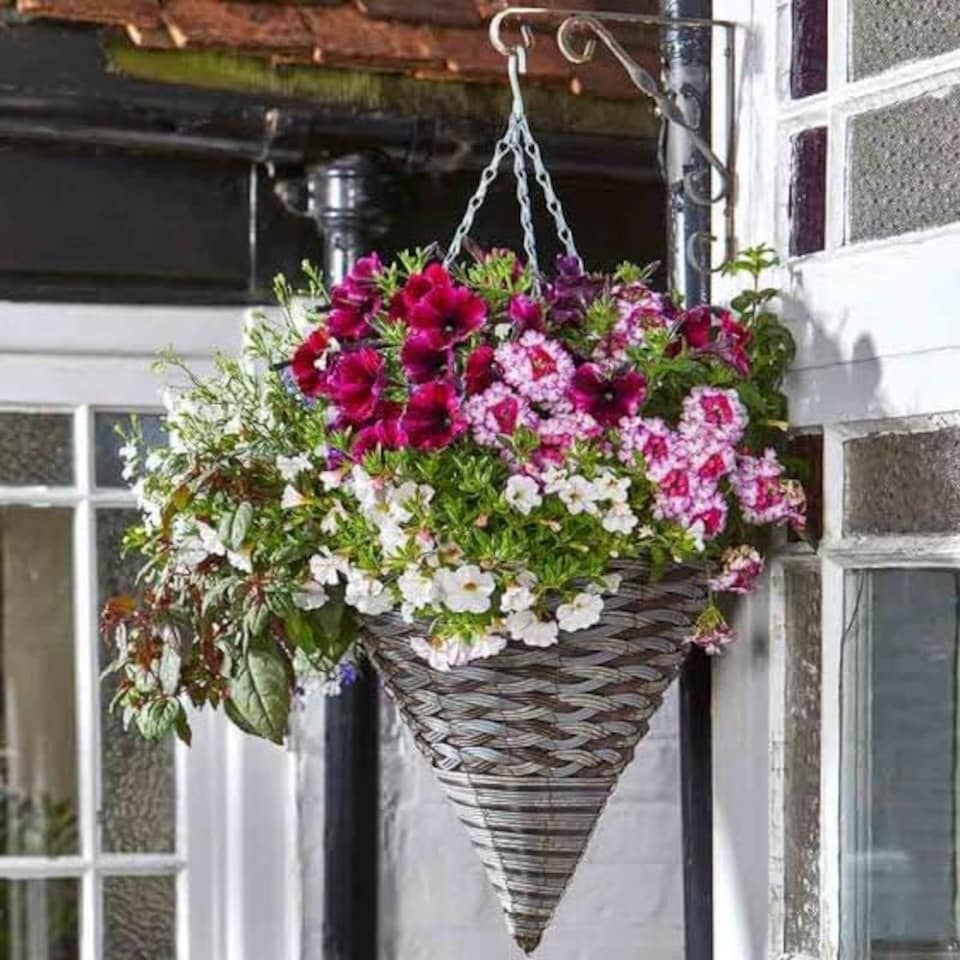 image 1 of Marco Paul Slate Rattan Cone Having Basket 14" Grey