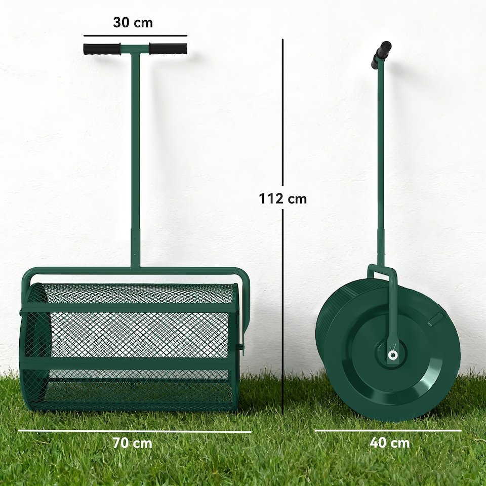 image 1 of Outsunny Compost Spreader, 24" Garden Spreader w/ Height Adjustable Handle
