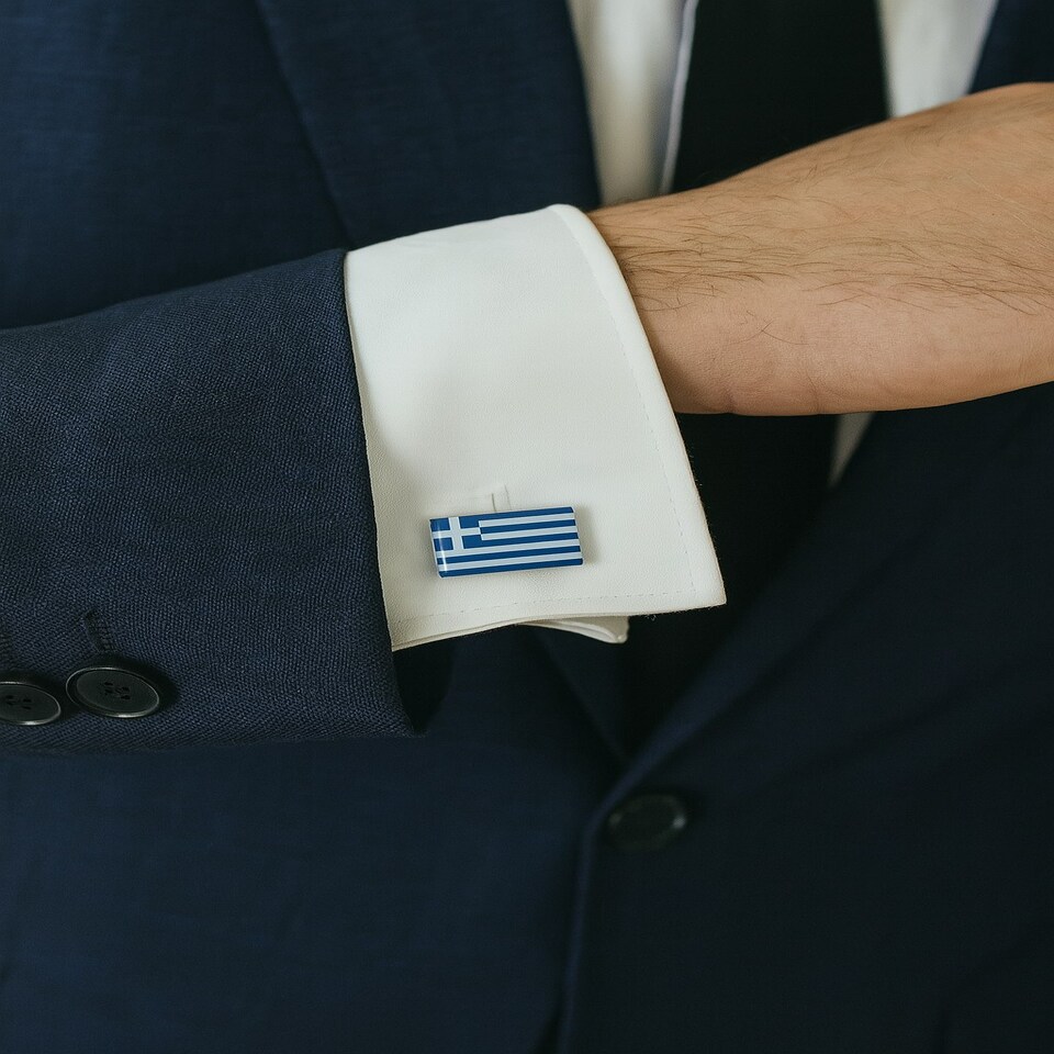 image 1 of Flag of Greece Cufflinks - Onyx Art CK165