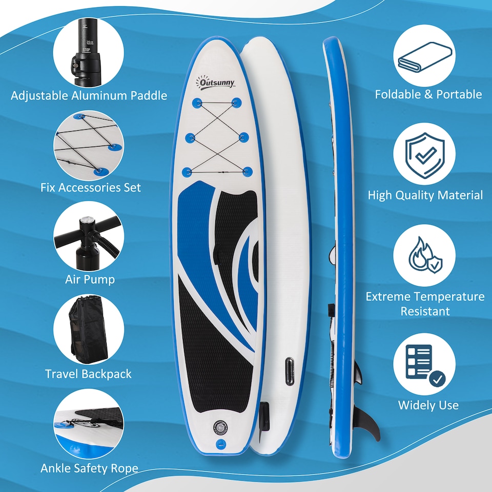 image 1 of Outsunny 10.6' x 32' x 6' Inflatable Stand Up Paddle Board, Non-Slip & Ultra-Light Deck with ISUP Accessories, Adj Paddle, Pump, Backpack Bag, and Three Bottom Fins, for Youth Adults Beginner | White | White