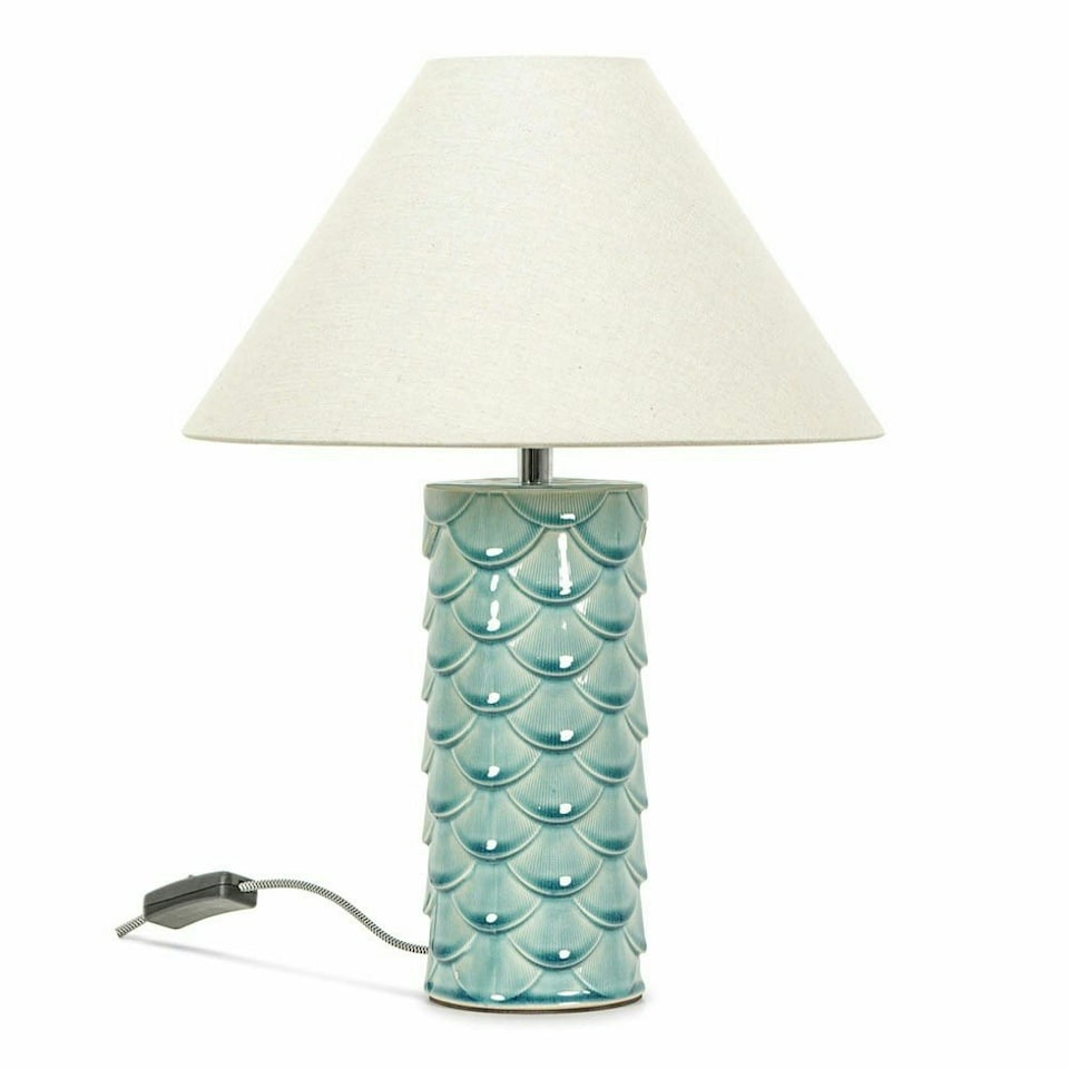 image 1 of ValueLights Athena Teal Blue Seashell Table Lamp with Natural Tapered Shade