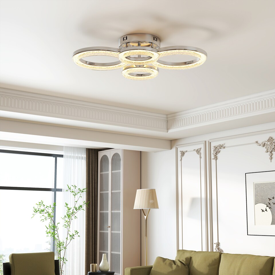 image 1 of HOMCOM LED Ceiling Light, Modern 4 Rings Ceiling Lamp with Wall Switch Control, 40W 4350lm Flush Mount Ceiling Light with 3500K/4500K/6000K Colour Temperatures for Living Room, Bedroom, Silver Tone | Silver
