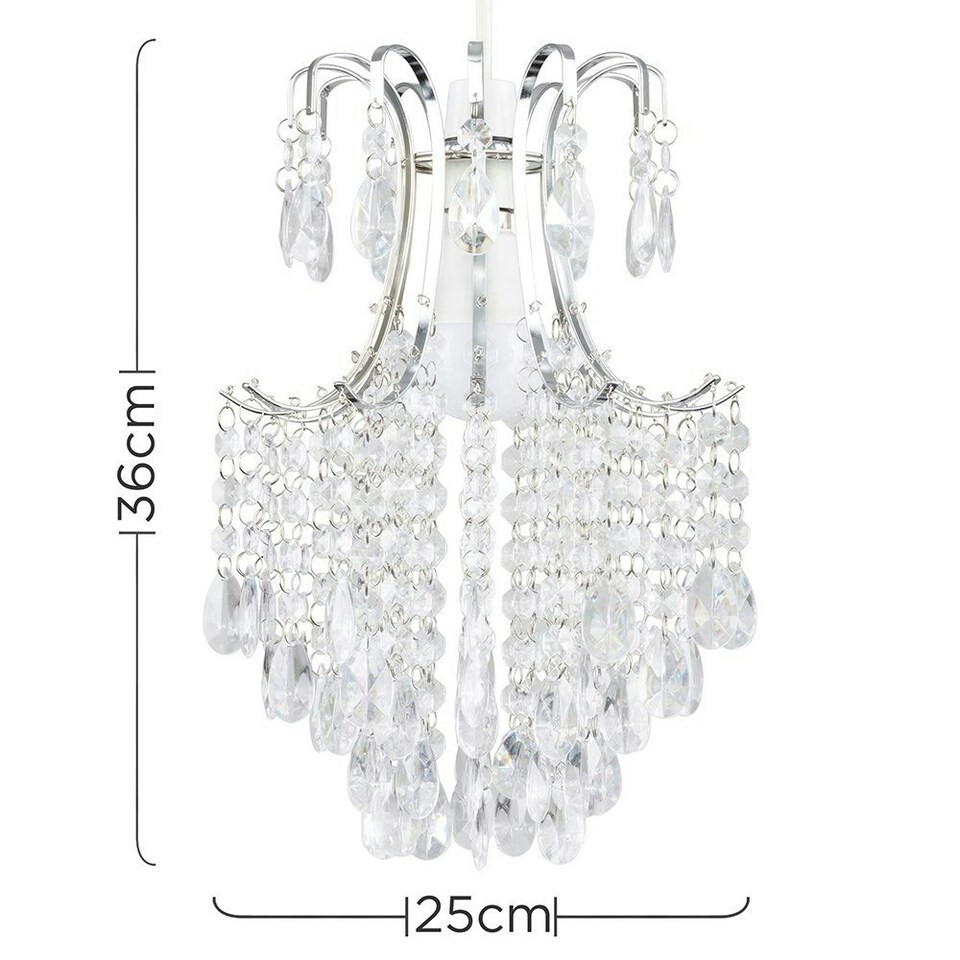 image 1 of ValueLights Modern Silver Chrome Ceiling Pendant Light Shade With Clear Acrylic Droplets