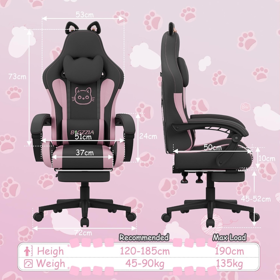 image 1 of Rattantree Ergonomic Gaming Chair with Massage Support & Footrest