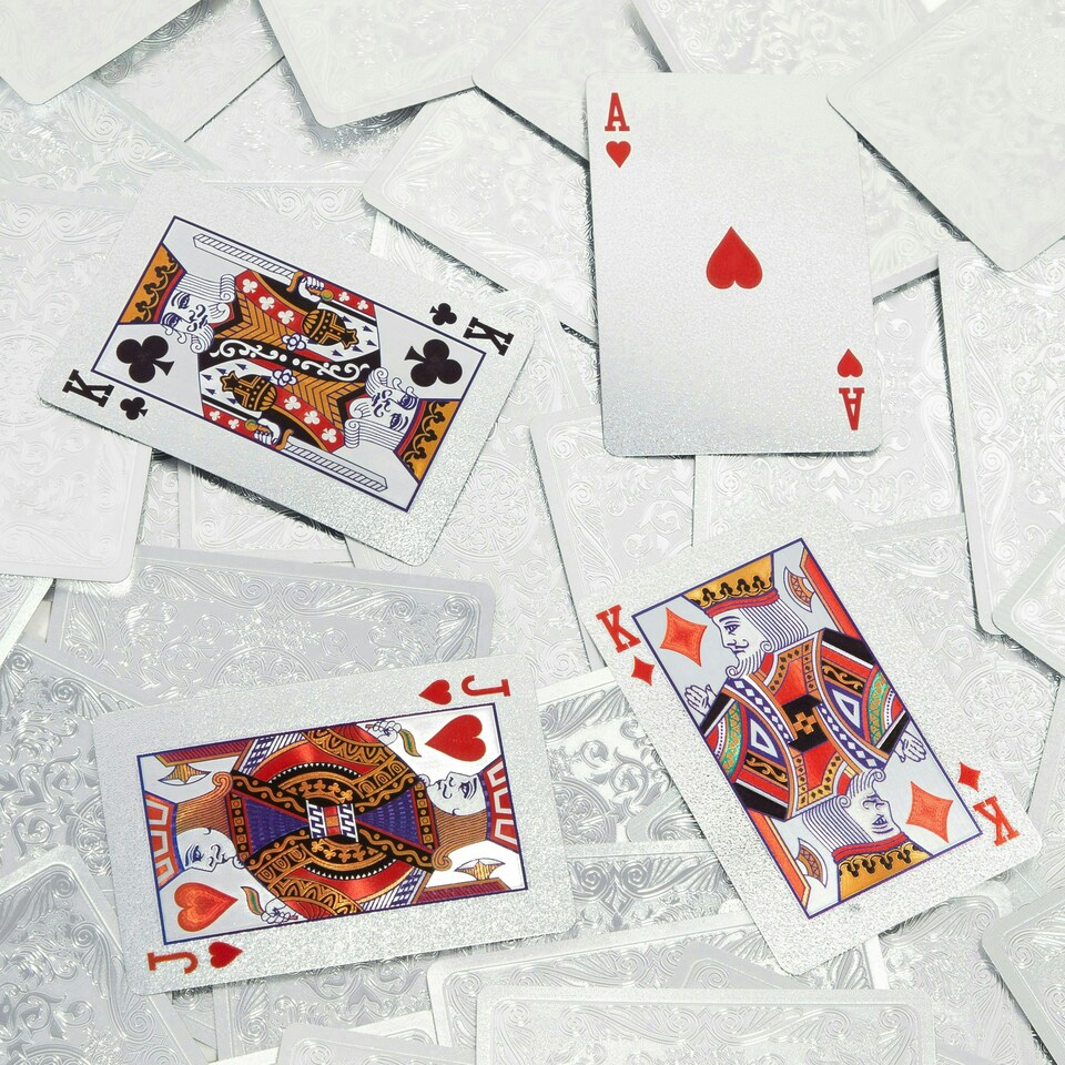 image 1 of Silver Plated Playing Cards With Wooden Box