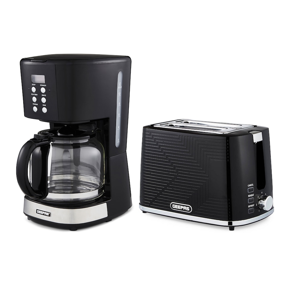 GEEPAS 1.5L Filter Coffee Machine & 2 Slice Toaster Combo Set