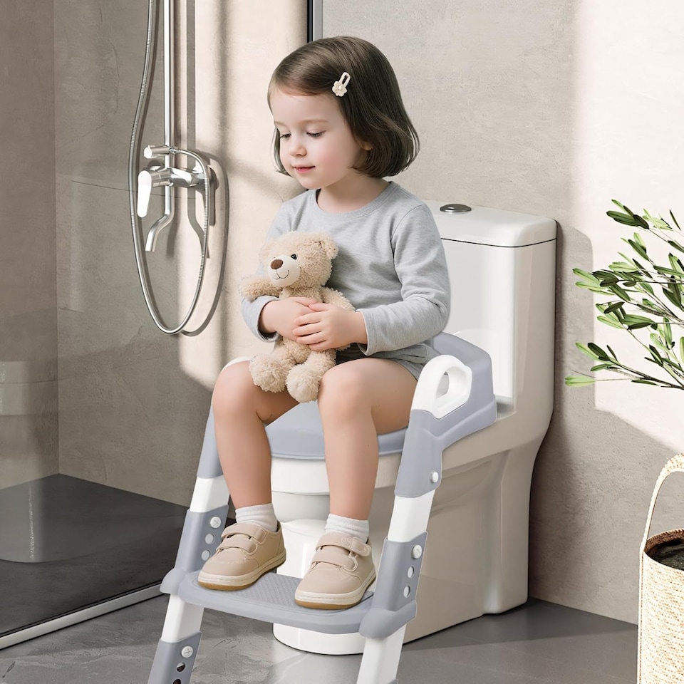 image 1 of Alivio 2-in-1 Kids Potty Training Seat with Adjustable Ladder and Foldable Potty