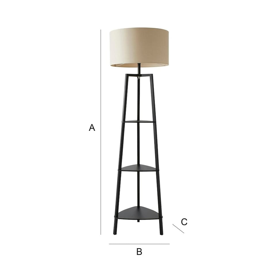 image 1 of ValueLights Hiru Black 3 Tier Shelf Floor Lamp Natural Shade | Cream