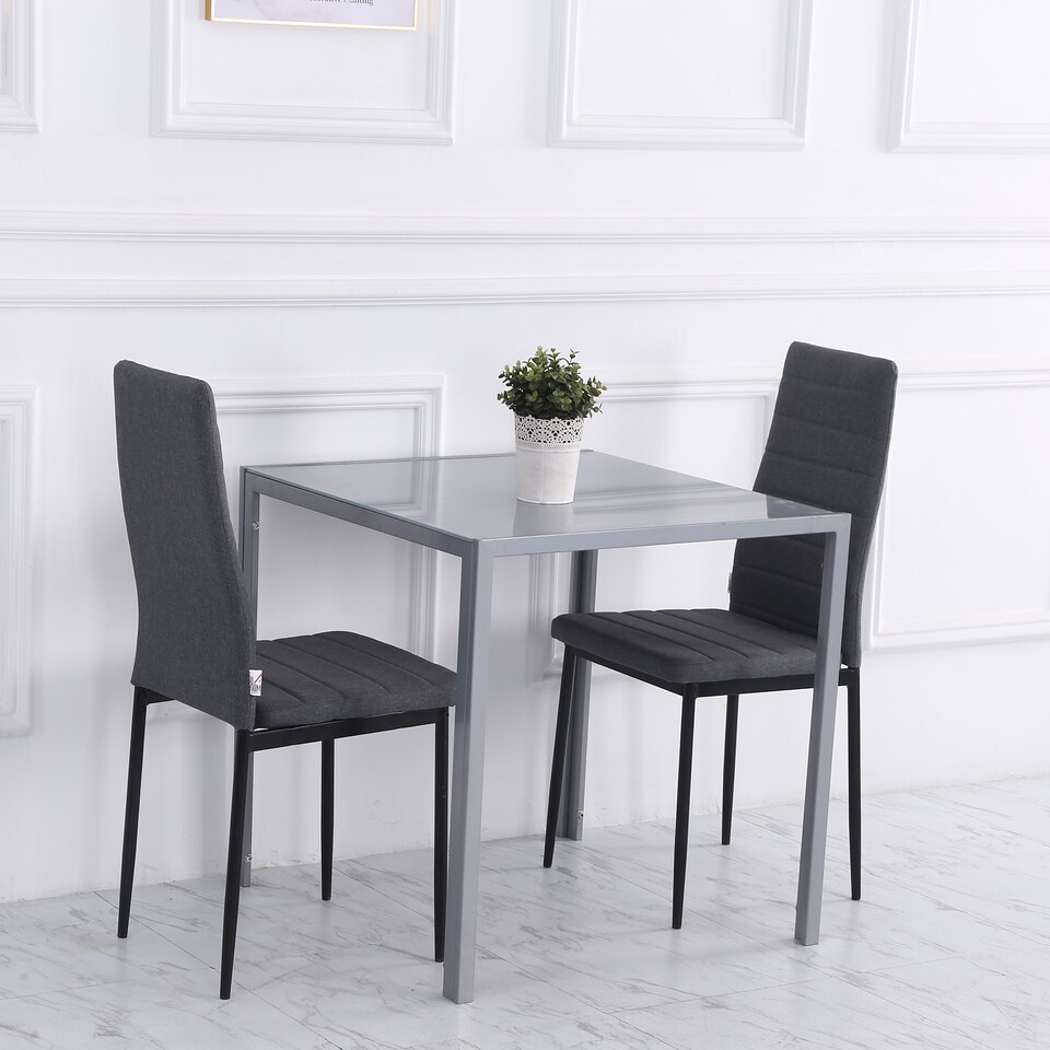 image 1 of HOMCOM Modern Square Dining Table for 2-4 People, with Glass Top & Metal Legs for Dining Room, Living Room, Grey