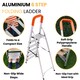 image 3 of Lightweight Step Ladders - Compact Aluminium Stepladder with Non-Slip Wide Step, Portable Silver Color - Tall Folding Ladder with Platform | Silver | 6 - Step 167 cm