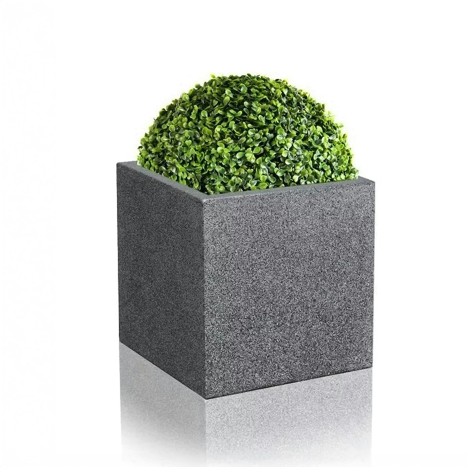 image 1 of Primrose Black Cube Planter Poly-Terrazzo Outdoor Patio Garden 30cm