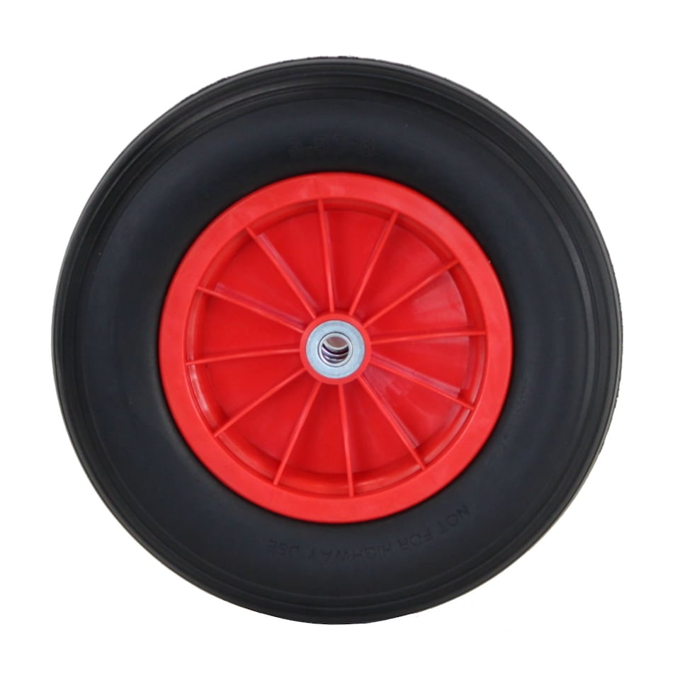 image 1 of 14" 3.50-8 Plastic Rim Wheelbarrow Replacement Puncture Proof PU Tyre Wheel