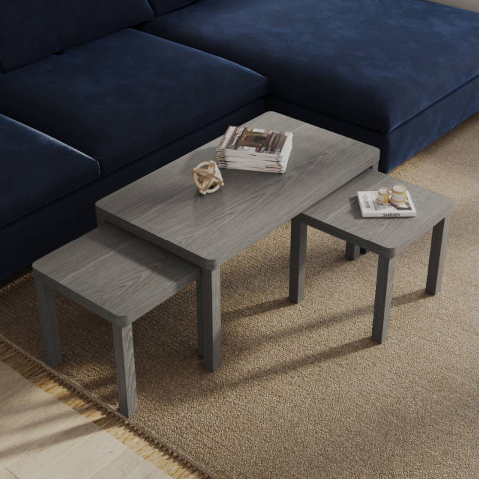 image 1 of URBNLIVING Wooden Nesting Stacking Tables Set Of 3 | Multi | Cedar Grey | 3