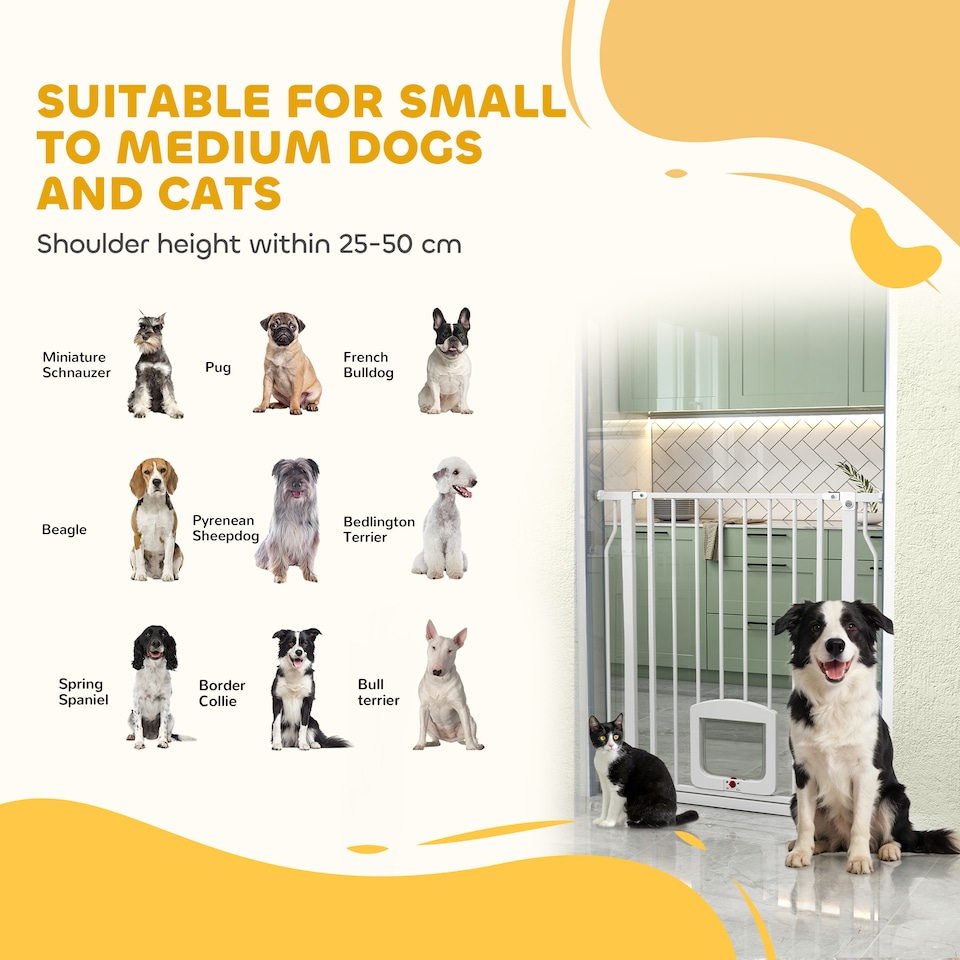 image 1 of PawHut Adjustable Pet Gate with Cat Door for Doorway 75-85 cm, White