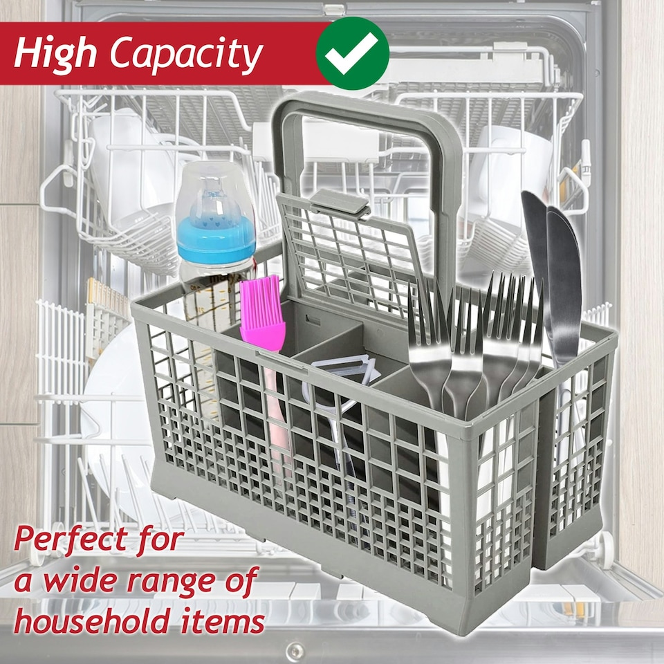 image 1 of SPARES2GO Cutlery Basket Caddy Cage for Bosch Dishwasher (Removable Handle, 240mm)