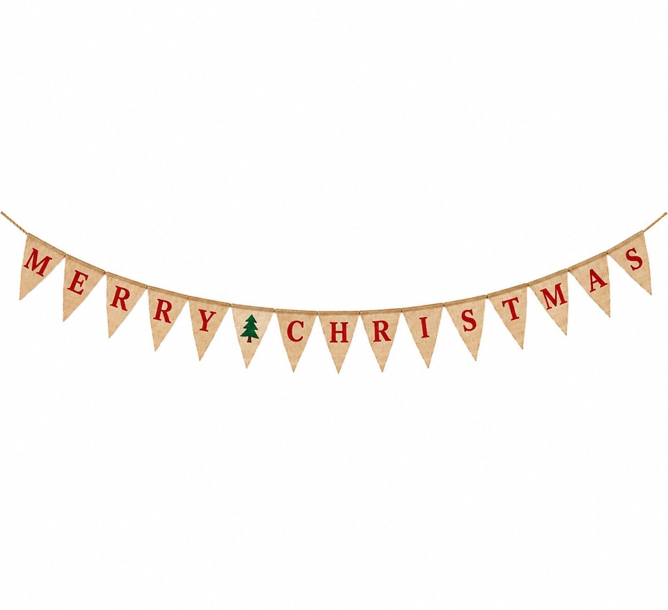 image 1 of Merry Christmas With Tree Pennant Hessian Christmas Party Bunting