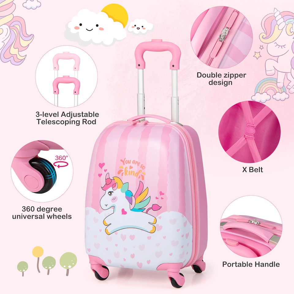 image 1 of COSTWAY 2Pcs Kids Backpack Luggage Set 12'' 16'' Children Carry On Traveling Suitcase