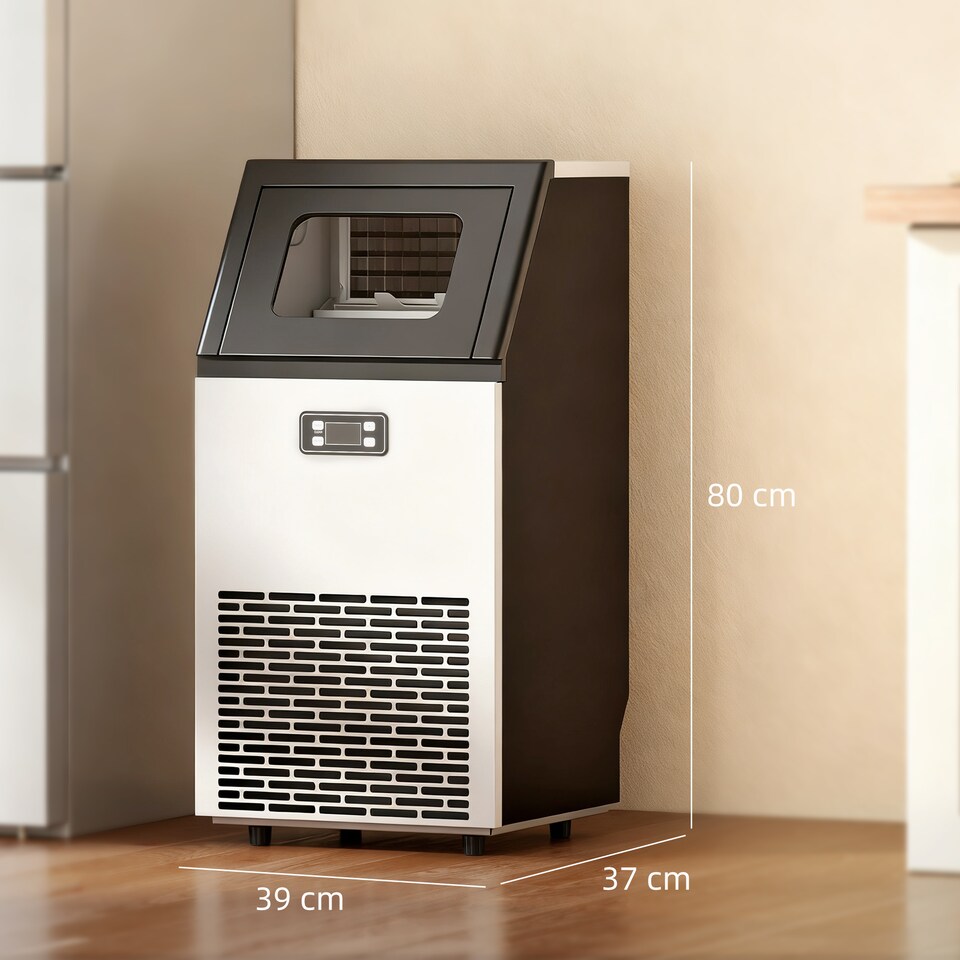 image 1 of HOMCOM Freestanding Ice Machine with 45kg/24H Capacity, Commercial Ice Maker | Silver | Silver