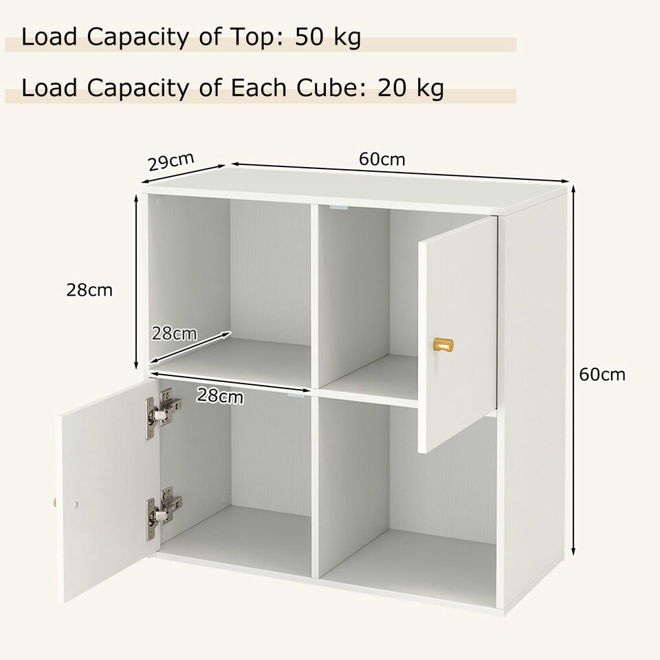 image 1 of COSTWAY 4-Cube Storage Organizer w/2 Cabinets White White