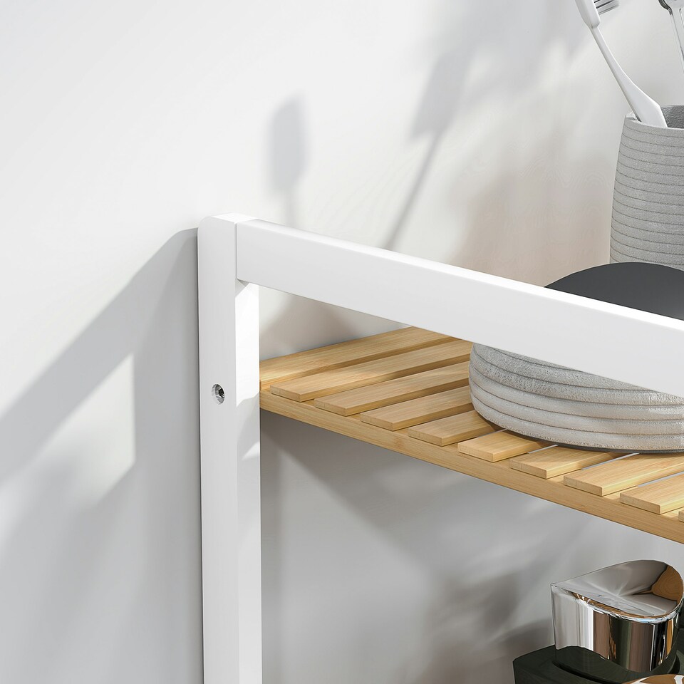 image 1 of HOMCOM 4-Tier Bamboo Bathroom Shelf with Adjustable Rack, Natural, White