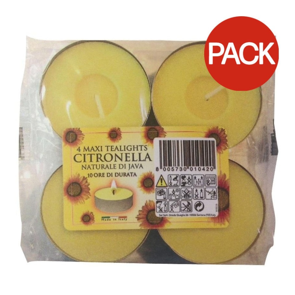 Prices Candles Citronella Maxi Tealights (Pack of 4) - Yellow - One Size