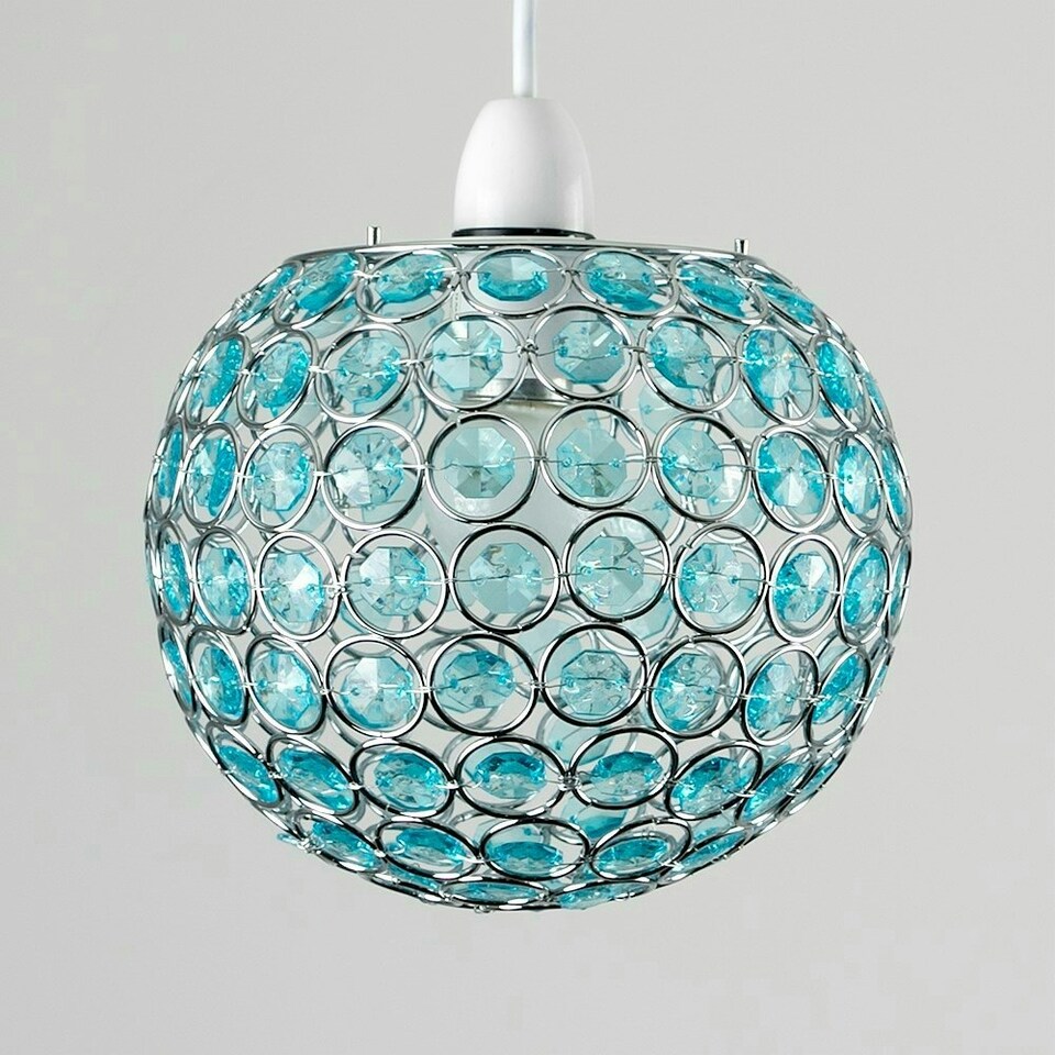 image 1 of ValueLights Modern Chrome Globe Ceiling Light Shade With Teal Acrylic Crystal Effect Jewels Blue