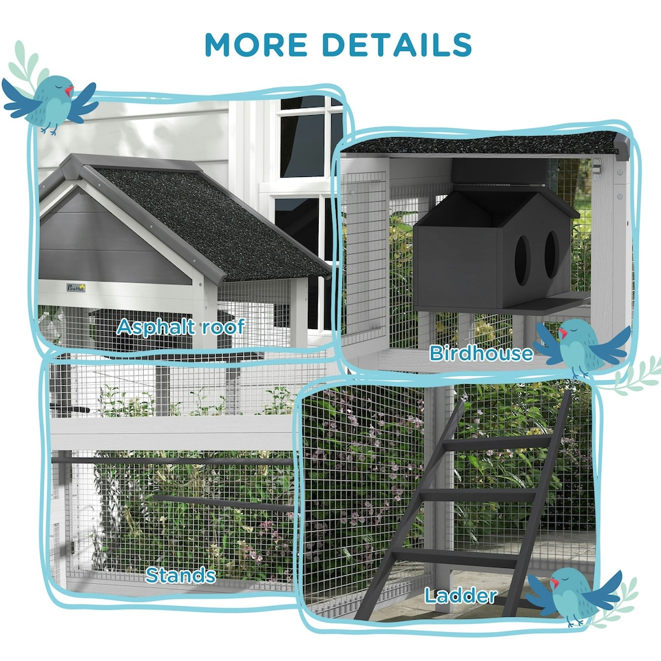 image 1 of PawHut Bird Cage w/ Stands for Finches, Parakeets, Small Birds - Grey