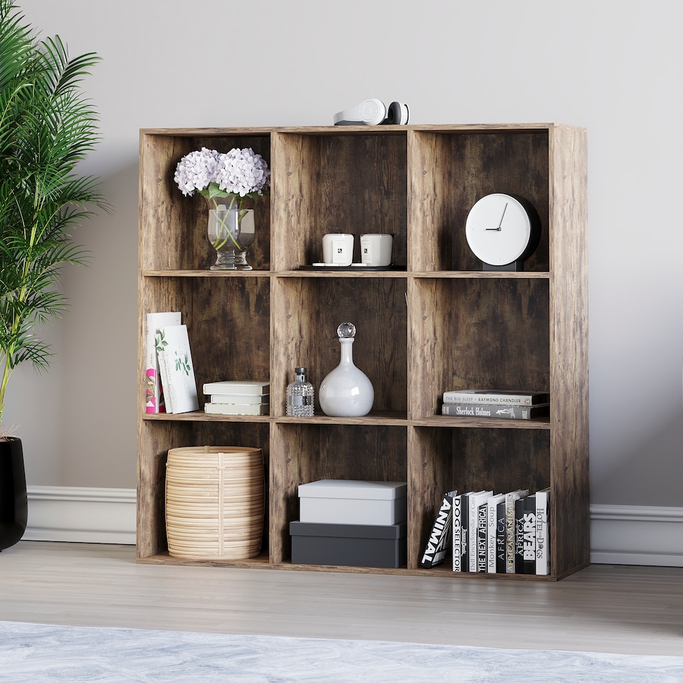image 1 of Vida Designs Durham 3x3 Cube Storage Bookcase Display Unit, Dark Wood