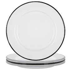 Argon Tableware White Enamel Dinner Plates - 25.5cm - Black/Grey